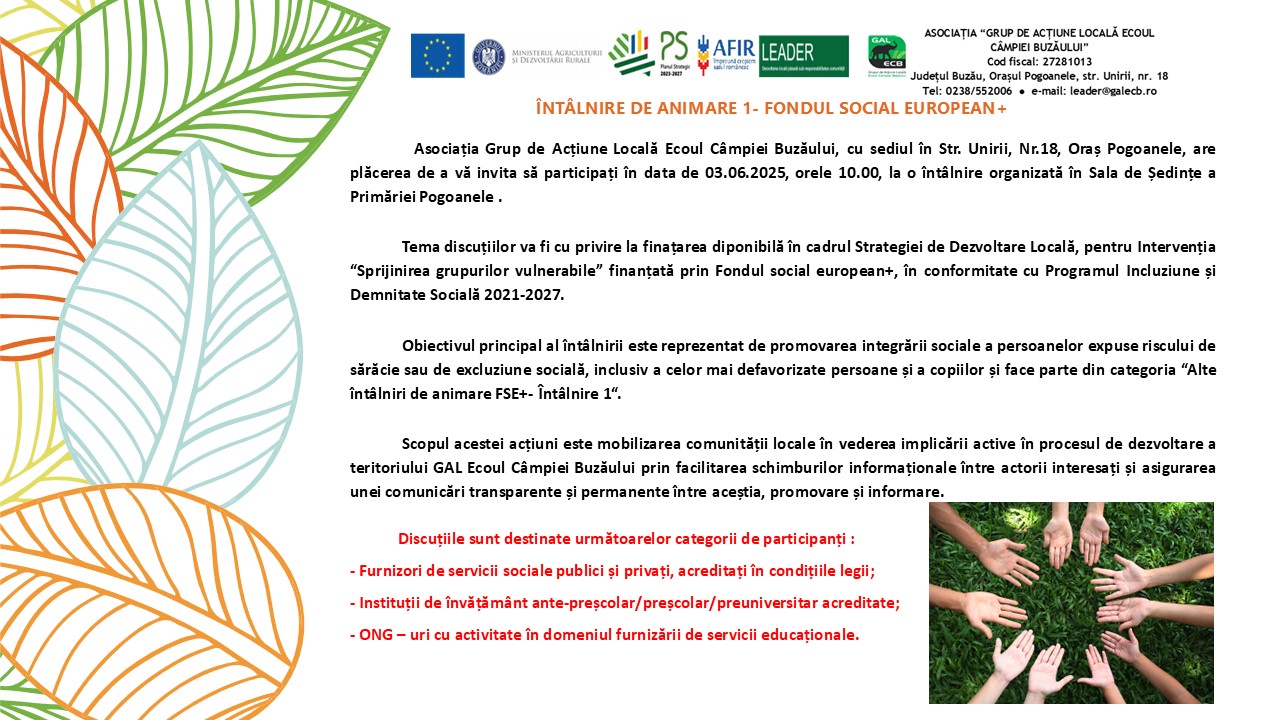 ANUNȚ ÎNTÂLNIRE ANIMARE 1FSE